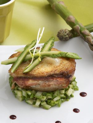 tournedos de lieu jaune, risotto d 'asperges.Patrice Caillault