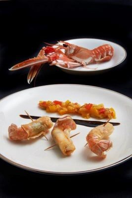 nems de langoustines confit d'oignons et mangue au safran , Guy Guilloux